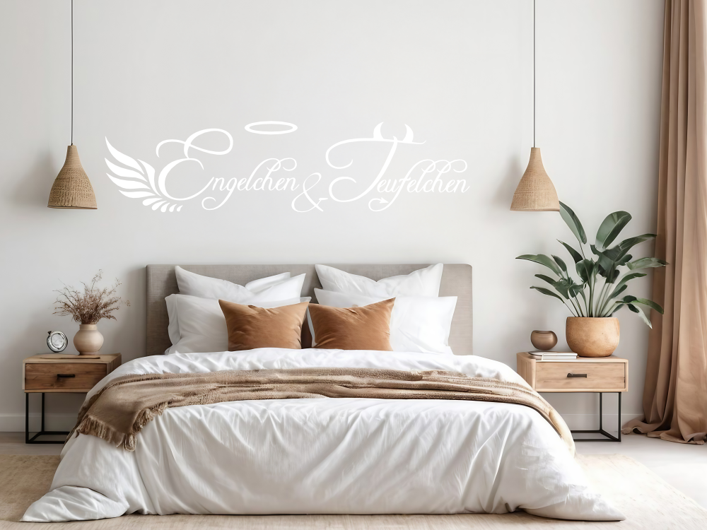 Wandtattoo Engelchen & Teufelchen über Bett