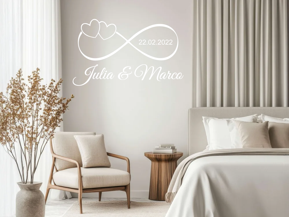 Wandtattoo zwei Herzen mit Wunschtext