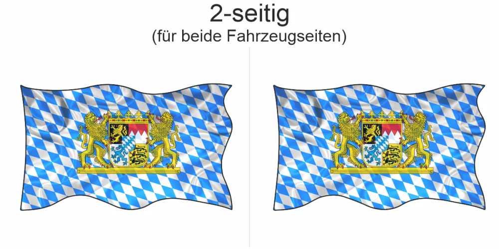 Aufkleber die Bayerische Fahne-- Ansicht zweiseitig für beide Fahrzeugseiten