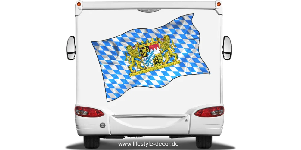 Aufkleber die Bayerische Fahne-auf Heck von Reisemobil oder Wohnwagen