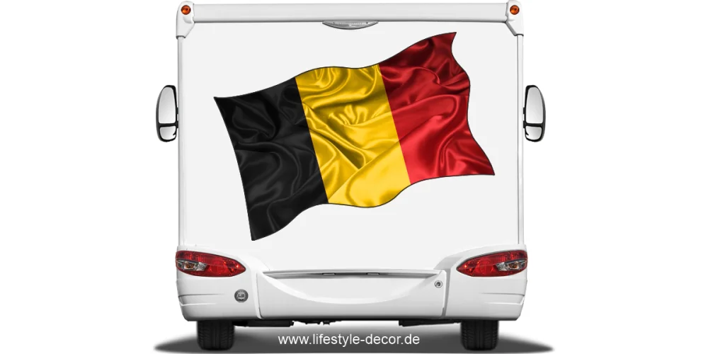 Aufkleber Fahne von Belgien auf Heck von Reisemobil oder Wohnwagen