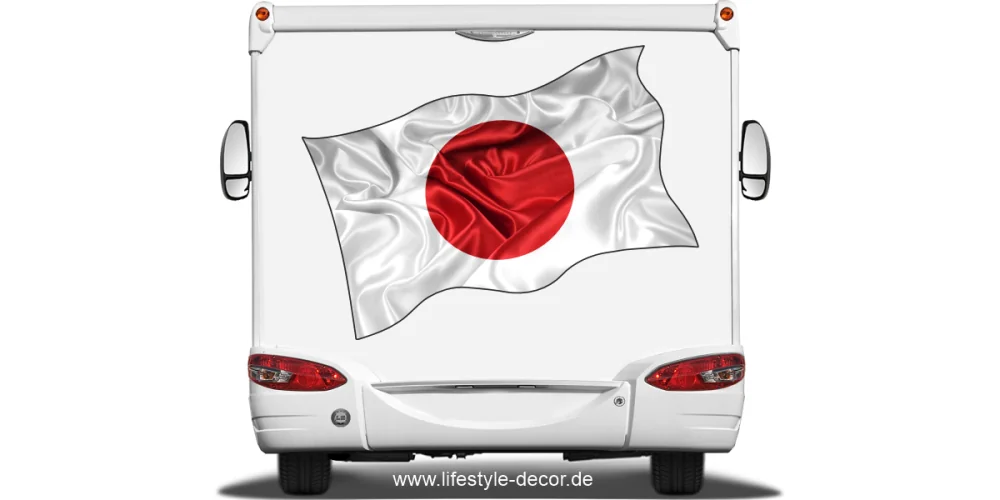 Aufkleber Fahne von Japan auf Heck von Reisemobil oder Wohnwagen