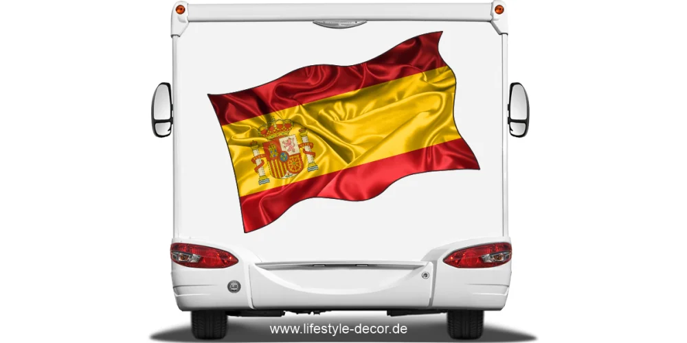 Aufkleber Fahne von Spanien auf Heck von Reisemobil oder Wohnwagen