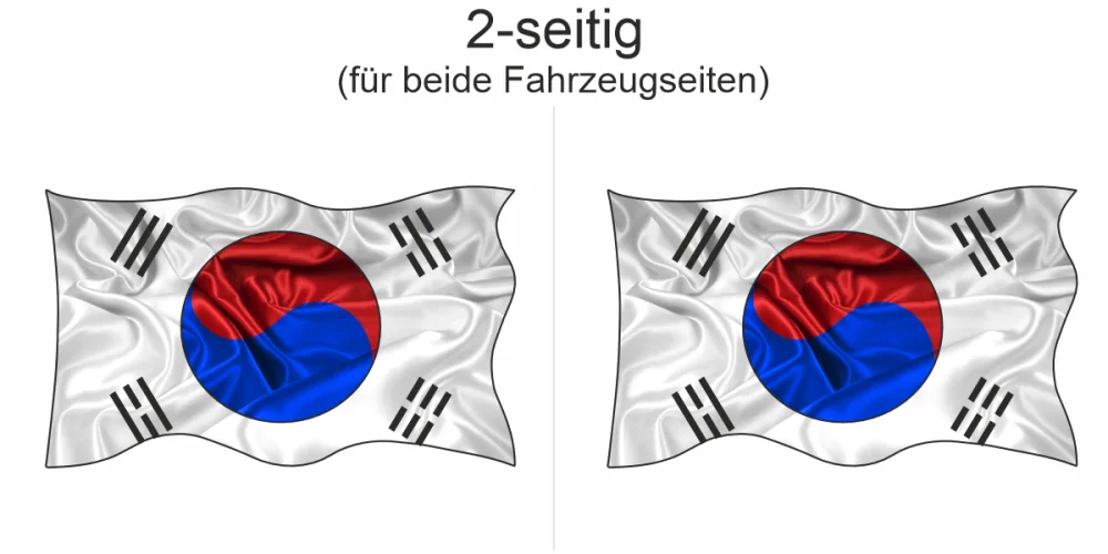 Aufkleber Fahne von Südkorea - Ansicht zweiseitig für beide Fahrzeugseiten