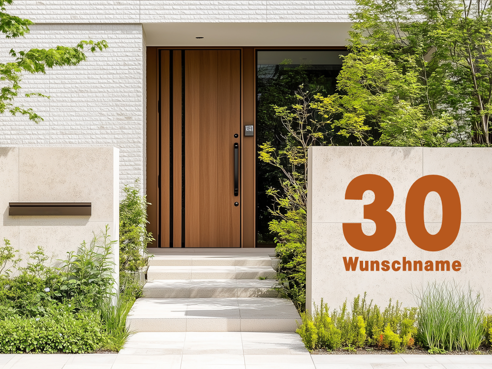 Aufkleber für Fassaden mit Hausnummer und Wunschtext