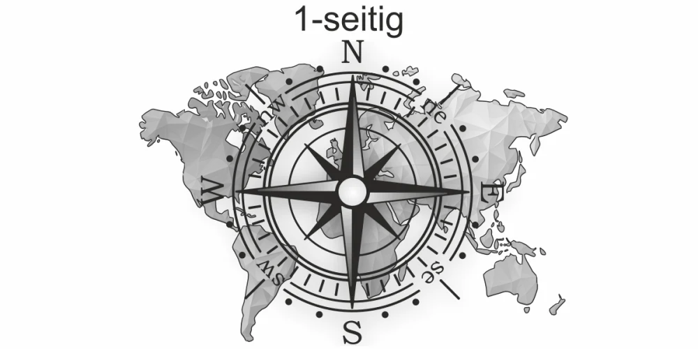 Aufkleber Kompass und Weltkarte - Ansicht Ausrichtung und Farbauswahl
