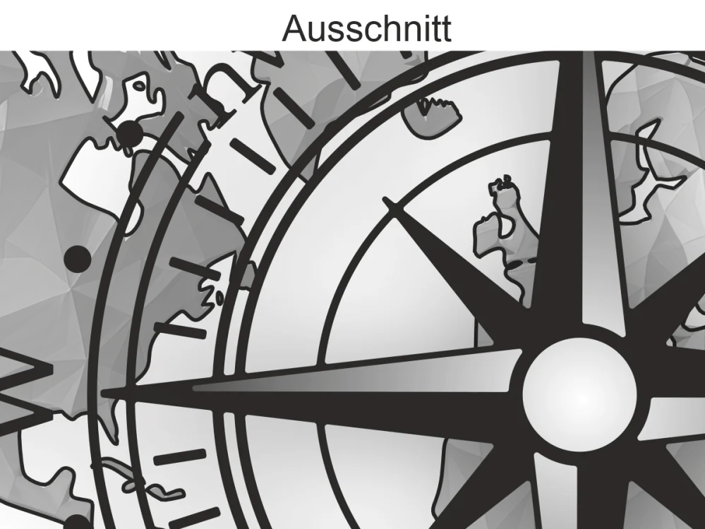 Aufkleber Kompass und Weltkarte - Ansicht Ausschnitt und Farbauswahl