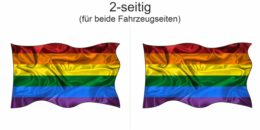 Aufkleber Regenbogenfahne LGBTQ - Ansicht zweiseitig für beide Fahrzeugseiten