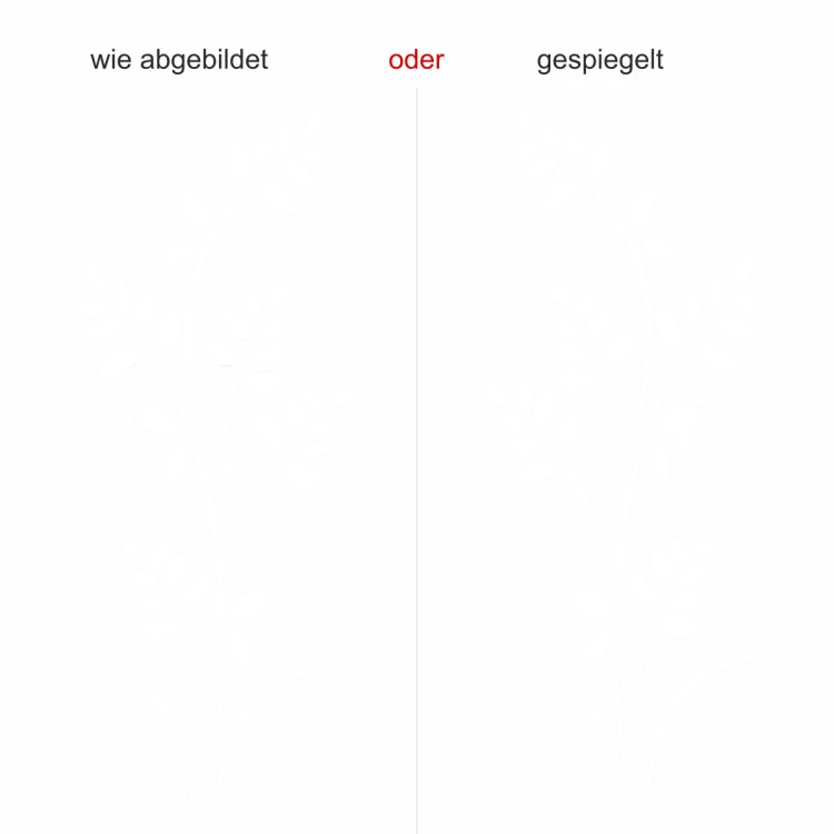 Außenwandtattoo mit kunstvollem Blätterzweig - Ansicht Ausrichtung und Farbauswahl Außenwandtattoo mit kunstvollem Blätterzweig - Ansicht Ausrichtung und Farbauswahl