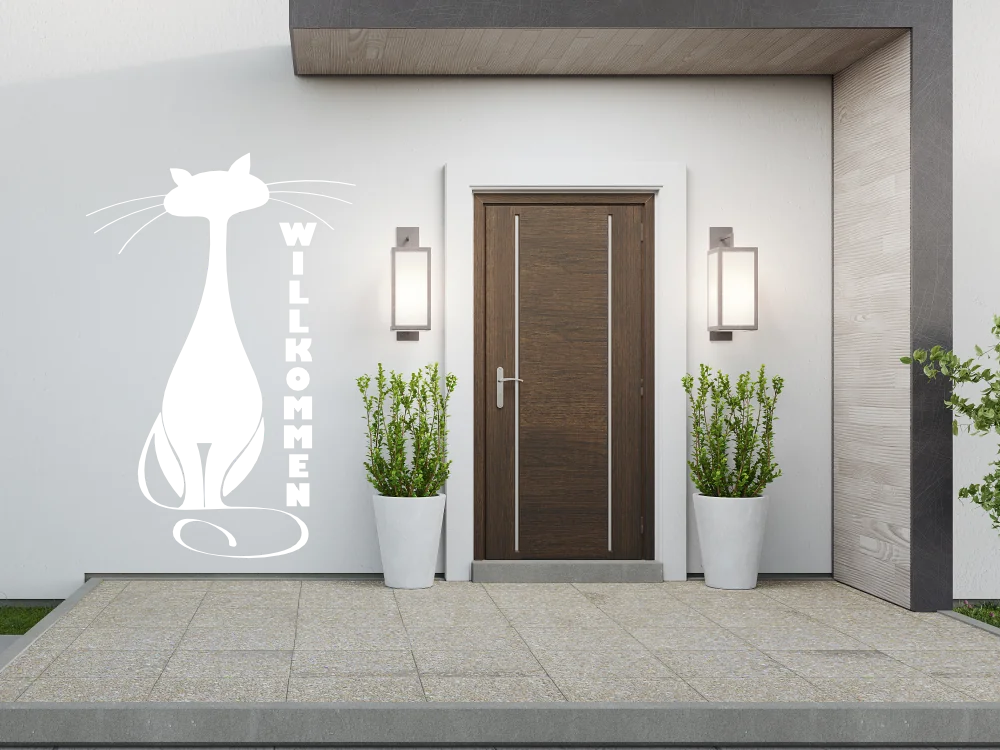 Aufkleber für die Fassade mit Willkommen und Katze - Ansicht Farbauswahl