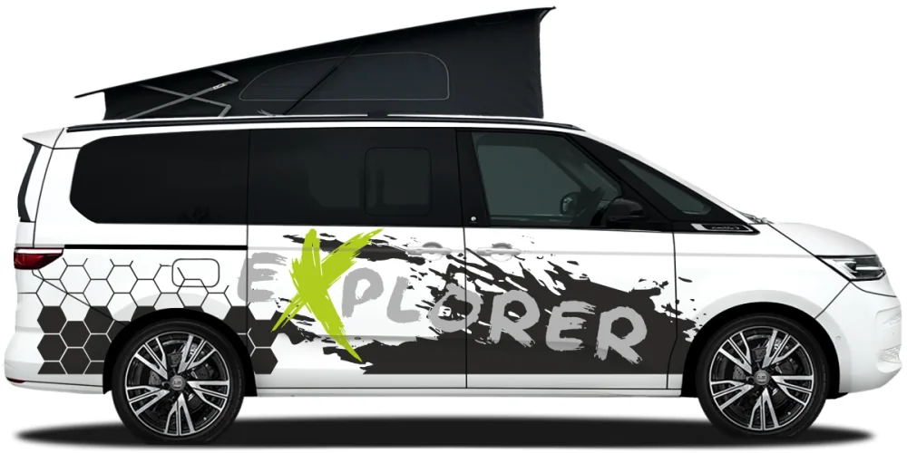 Auto Aufkleber Polygon Dekor auf weißem VW California