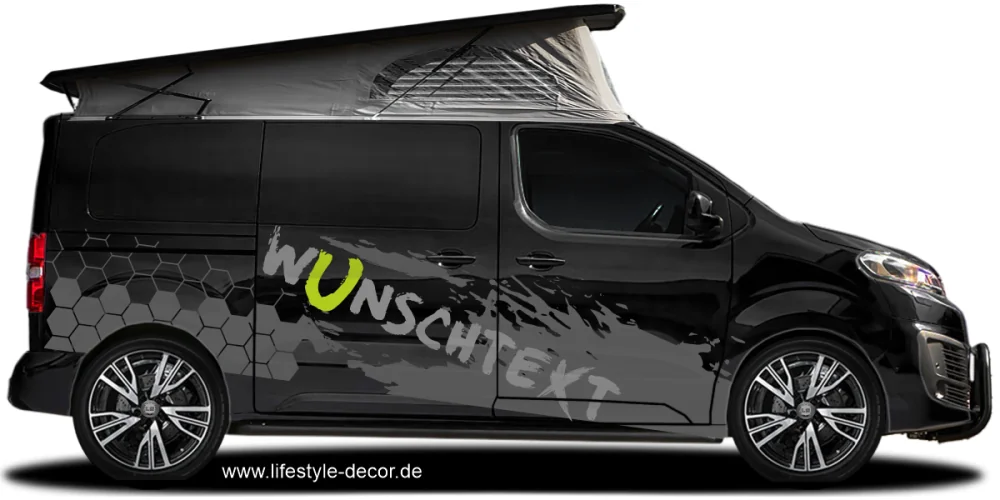 Auto Aufkleber Polygon Dekor auf dunklem Campervan