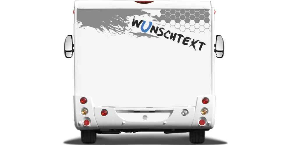 Auto Aufkleber Polygon Dekor auf Heck von Wohnwagen oder Wohnmobil