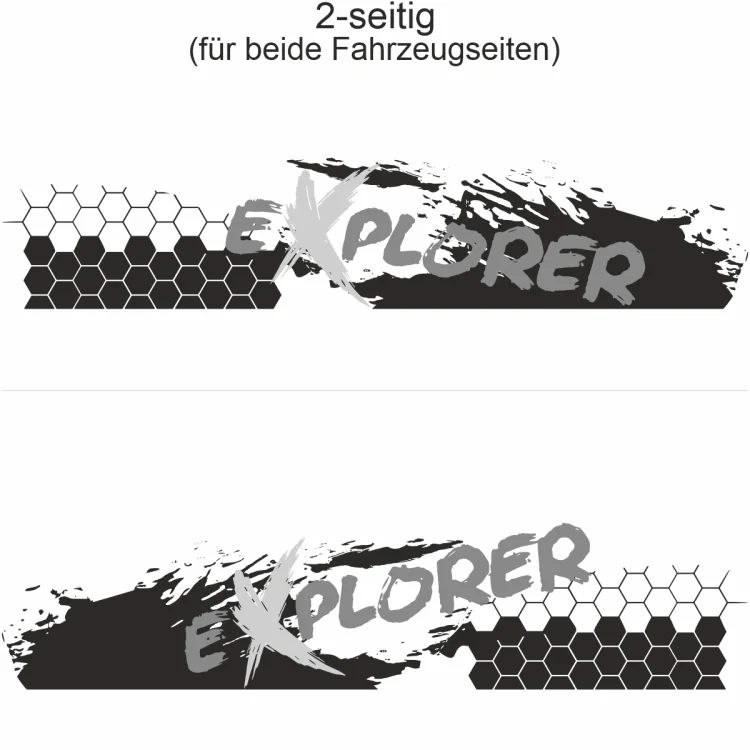 Auto Aufkleber Polygon Dekor - Ansicht zweiseitig für beide Fahrzeugseiten