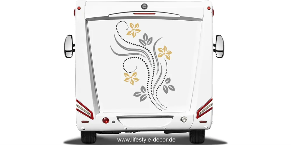 Auto Sticker Traumhaftes Blumenornament auf Heck von Wohnmobil oder Wohnwagen Auto Sticker Traumhaftes Blumenornament auf Heck von Wohnmobil oder Wohnwagen