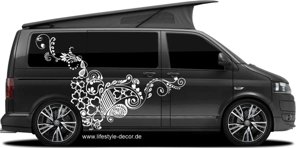 Auto Tattoo Aufkleber lifestyle auf dunklem Camper - Ansicht Farbauswahl Auto Tattoo Aufkleber lifestyle auf dunklem Camper - Ansicht Farbauswahl