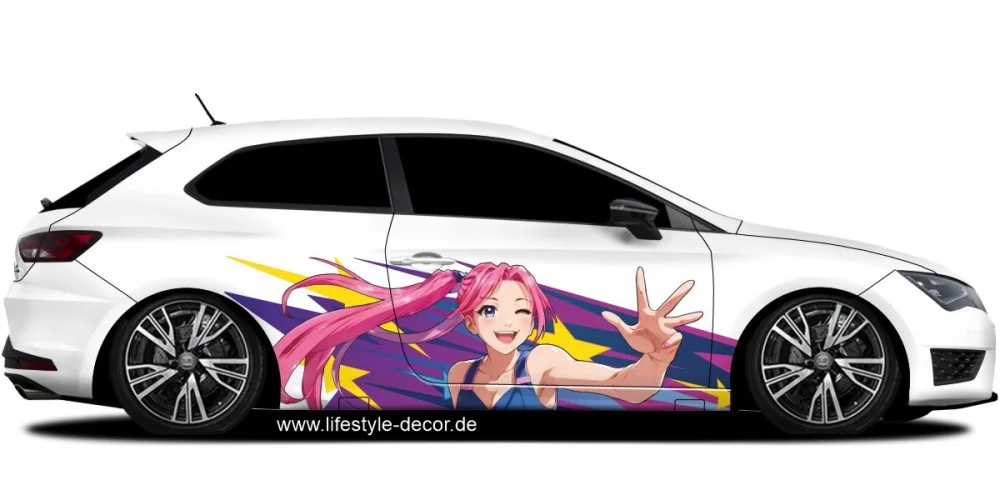 Autoaufkleber Anime Star auf weißem Sportauto