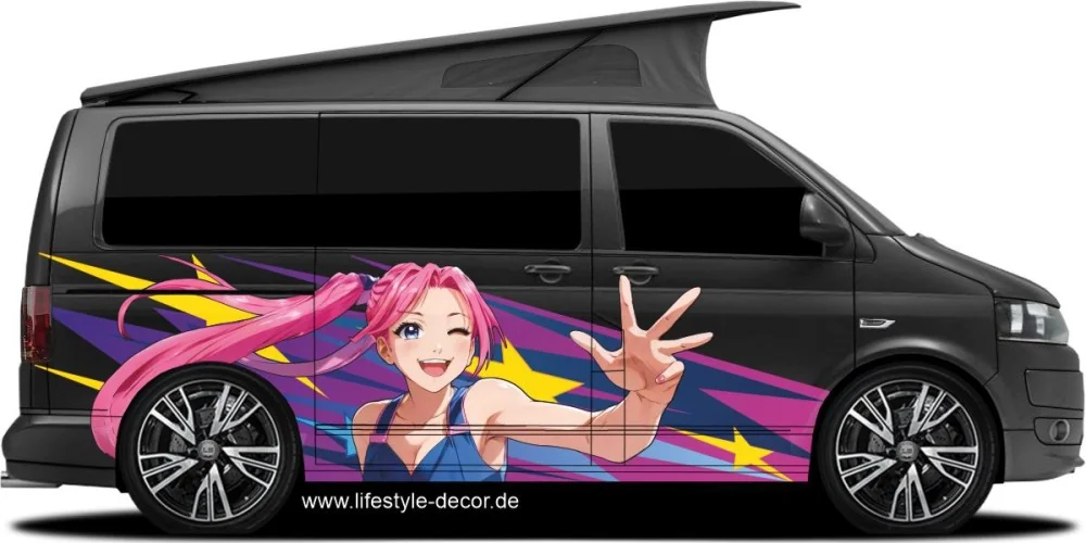 Autoaufkleber Anime Star auf dunklem Van