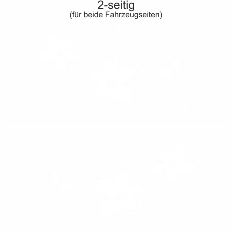 Autoaufkleber mit Blumen Ornament und Schmetterling - Ansicht zweiseitig für beide Fahrzeugseiten und Farbauswahl
