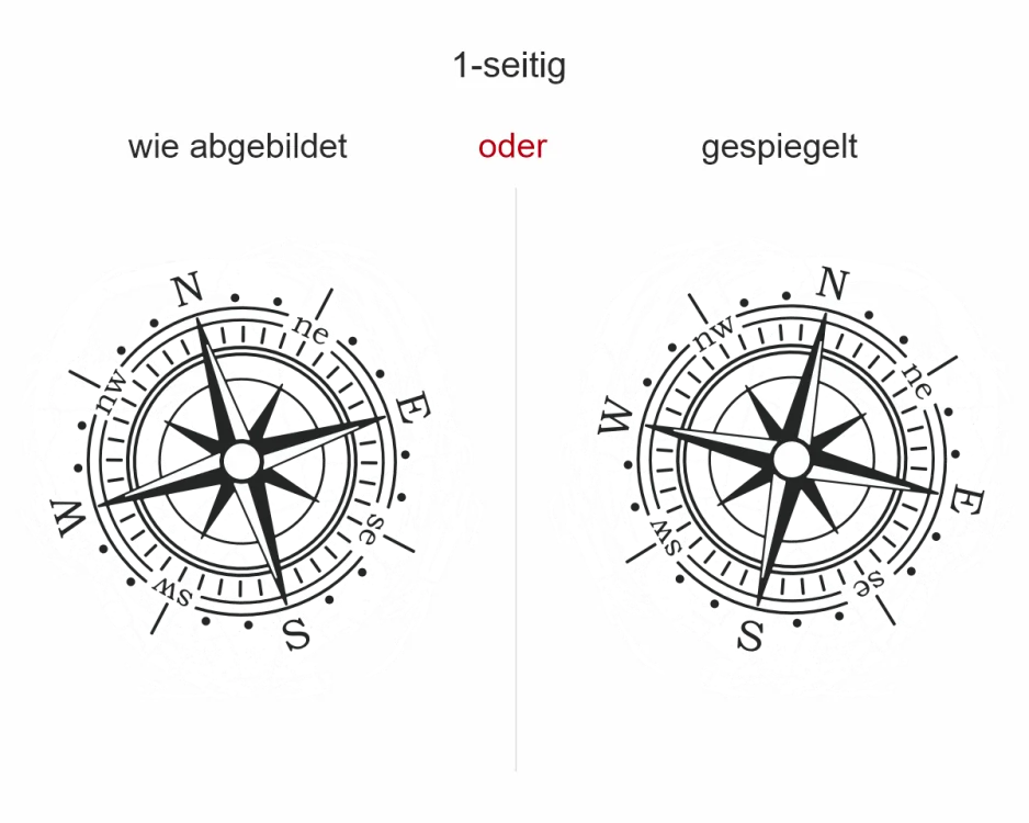 Autoaufkleber Bunte Kompassrose - Ansicht Ausrichtung und Farbauswahl