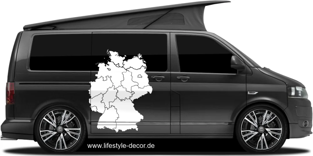 Autoaufkleber Deutschlandkarte Ansicht Wunschfarbe auf schwarzem Fahrzeug
