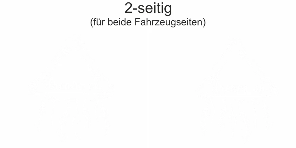 Text Dream on mit Federn als Autoaufkleber - Ansicht zweiseitig für beide Fahrzeugseiten und Farbauswahl