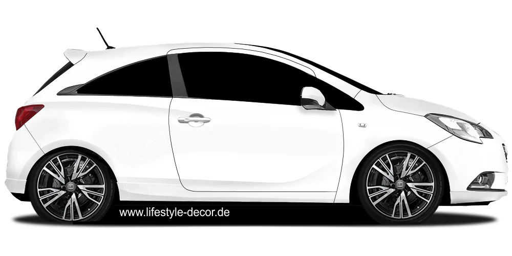Text Dream on mit Federn als Autoaufkleber auf hellem PKW - Ansicht Farbauswahl