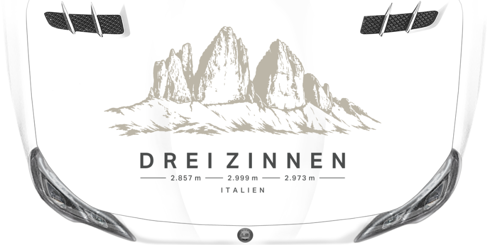 Autoaufkleber Drei Zinnen auf heller Motorhaube