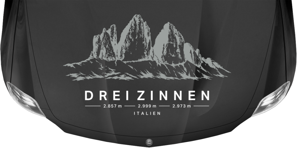 Autoaufkleber Drei Zinnen auf dunkler Motorhaube