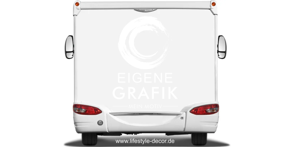 Autoaufkleber Eigene Grafik einfarbig - Ansicht Farbauswahl auf hellem Wohnmobil Heck