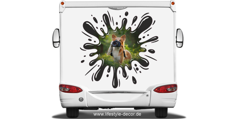 Autoaufkleber Eigenes Foto Klecks auf dem Heck vom Wohnmobil oder Wohnwagen