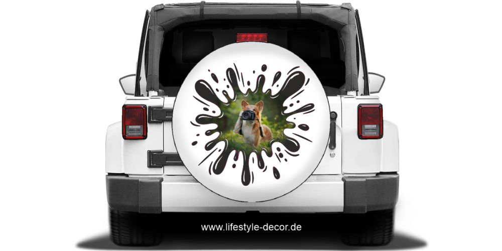 Autoaufkleber Eigenes Foto Klecks auf dem Heck von einem Jeep