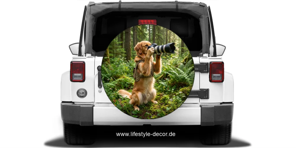 Autoaufkleber Eigenes Foto von Ihrem HundRund auf heller Ersatzradabdeckung