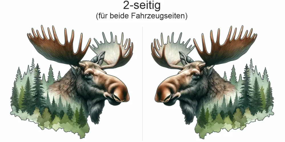 Autoaufkleber Elch im Wald - Ansicht zweiseitig für beide Fahrzeugseiten Autoaufkleber Elch im Wald - Ansicht zweiseitig für beide Fahrzeugseiten