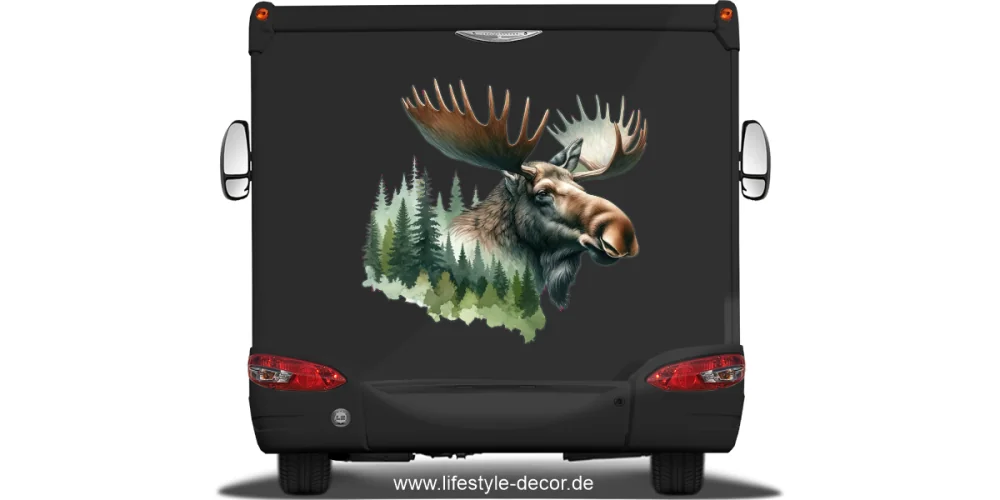 Autoaufkleber Elch im Wald auf dunklem Heck Autoaufkleber Elch im Wald auf dunklem Heck
