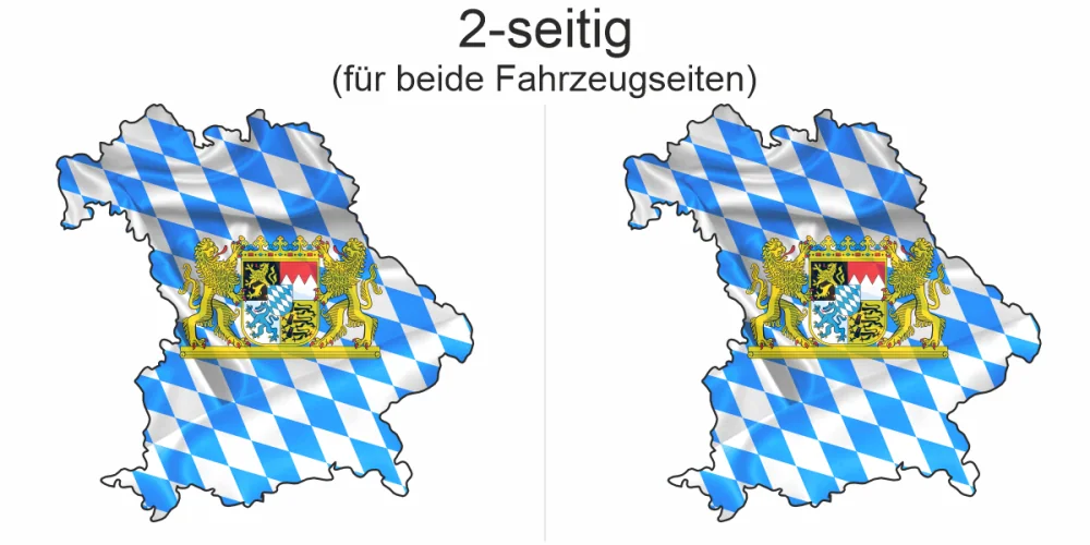 Autoaufkleber Fahne und Umriss von Bayern - Ansicht zweiseitig für beide Fahrzeugseiten