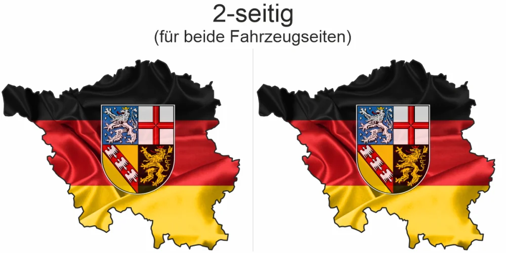 Autoaufkleber Fahne und Umriss vom Saarland - Ansicht zweiseitig für beide Fahrzeugseiten