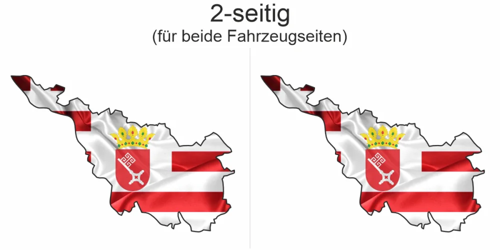 Autoaufkleber Fahne und Umriss von Bremen - Ansicht zweiseitig für beide Fahrzeugseiten