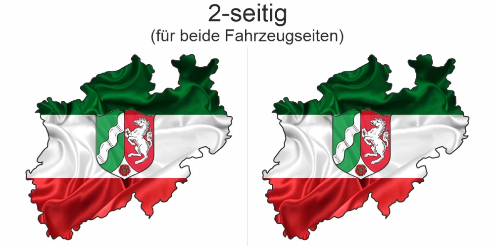 Autoaufkleber Fahne und Umriss von Nordrhein-Westfalen - Ansicht zweiseitig für beide Fahrzeugseiten