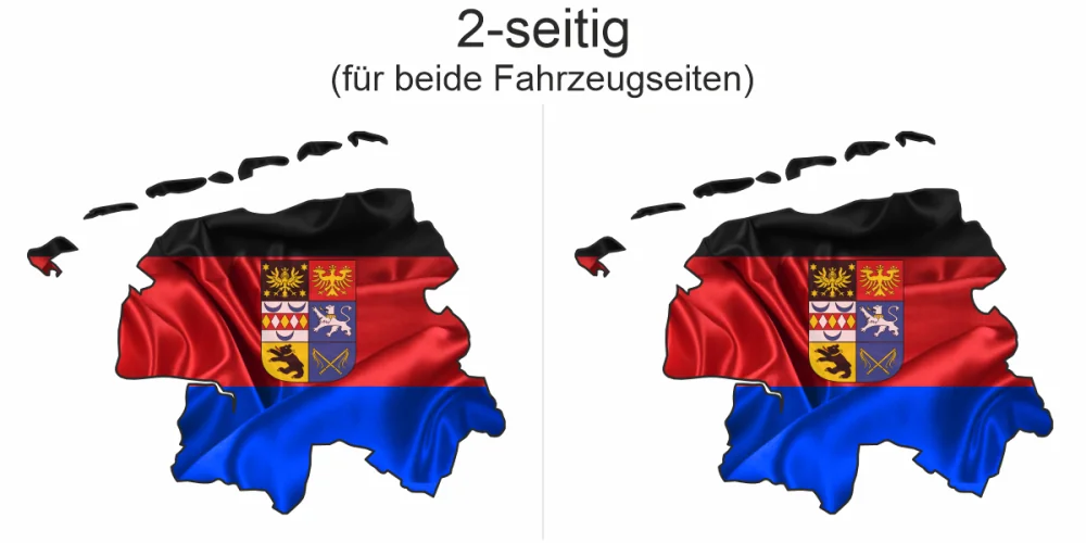 Autoaufkleber Fahne und Umriss von Ostfriesland - Ansicht zweiseitig für beide Fahrzeugseiten