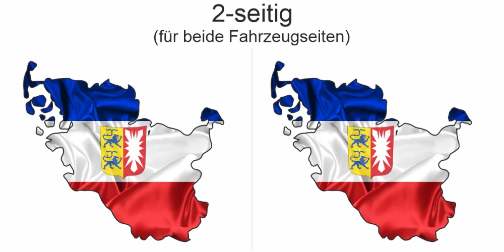 Autoaufkleber Fahne und Umriss von Schleswig-Holstein - Ansicht zweiseitig für beide Fahrzeugseiten