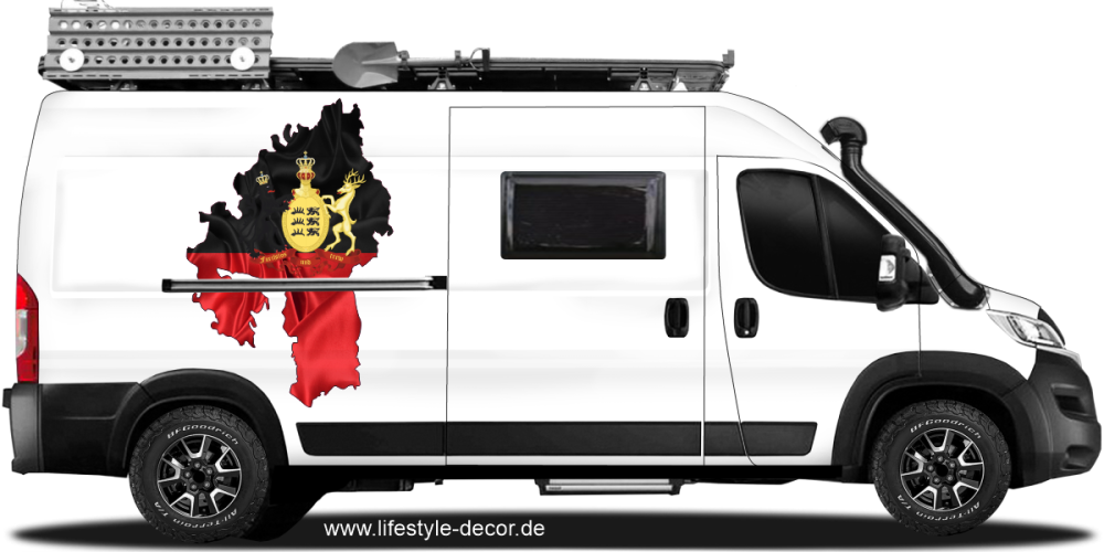 Autoaufkleber Fahne und Umriss von Württemberg auf Fahrzeugseite von Camper