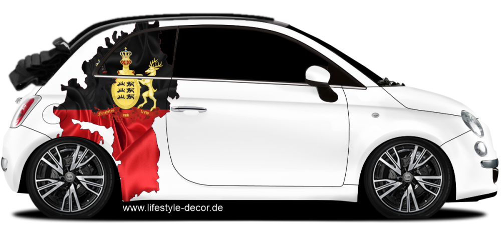 Autoaufkleber Fahne und Umriss von Württemberg auf Fahrzeugseite von PKW