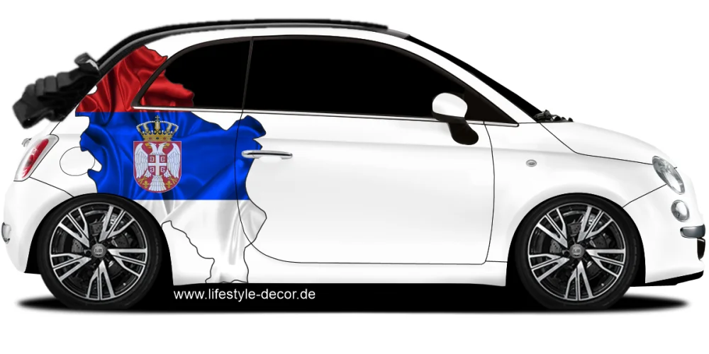 Autoaufkleber Fahne von Serbien als Silhouette auf Fahrzeugseite von PKW