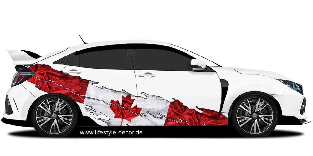 Autoaufkleber Flagge von Kanada auf Fahrzeugseite von hellem Auto