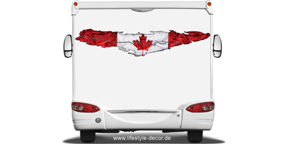 Autoaufkleber Flagge von Kanada auf dem Heck von Wohnmobil oder Wohnwagen