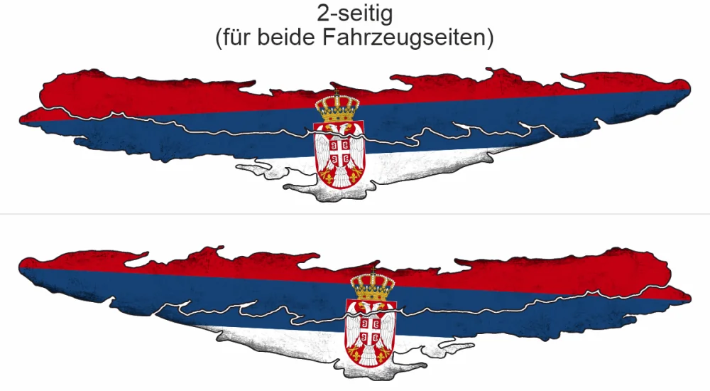 Autoaufkleber Flagge Serbiens - Ansicht zweiseitig für beide Fahrzeugseiten