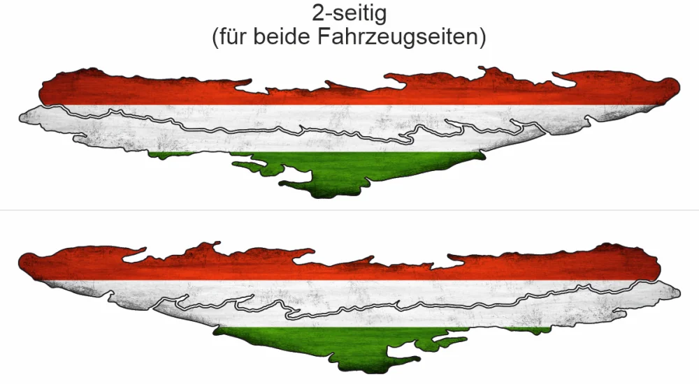 Autoaufkleber Flagge Ungarns - Ansicht zweiseitig für beide Fahrzeugseiten