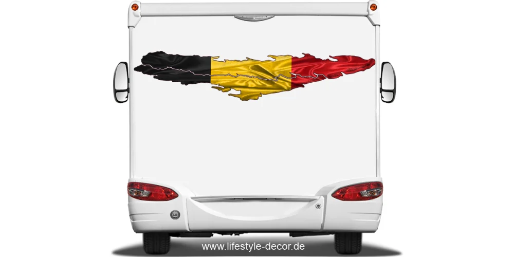 Autoaufkleber Flagge von Belgien auf dem Heck von Wohnmobil oder Wohnwagen