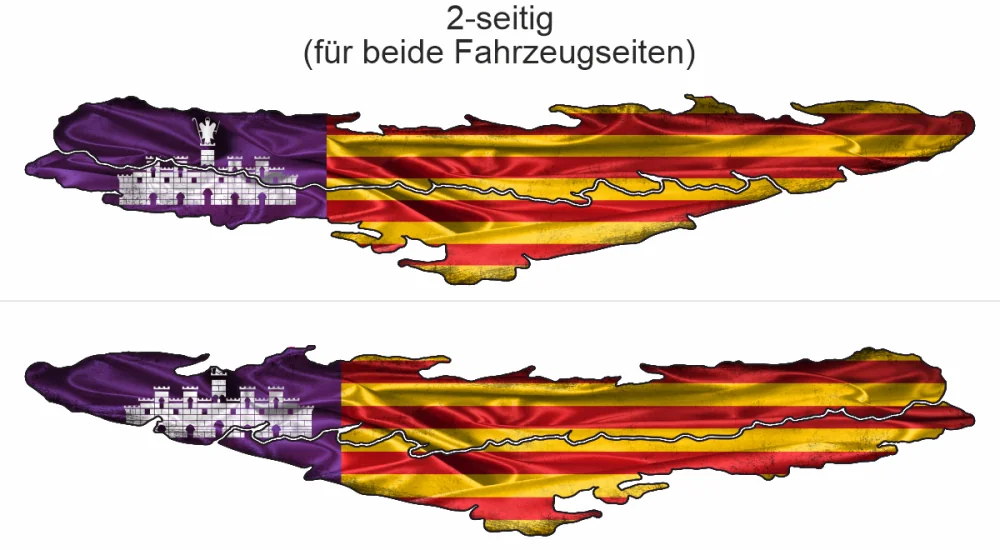 Autoaufkleber Flagge von Mallorca - Ansicht zweiseitig für beide Fahrzeugseiten